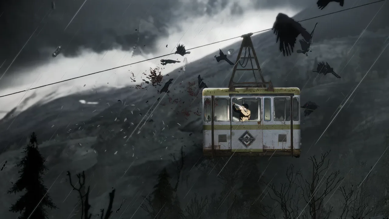 The cable car platform in an official Silver Pines promotional screenshot.